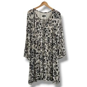 Mint Velvet Dress 18 Cream Black Dandelion Dark Floral Tie Neck Long Sleeve Boho